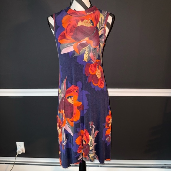 MAEVE BY ANTHROPOLOGIE Tilt Floral Swing Dress Blue Orange XS - Picture 3 of 5